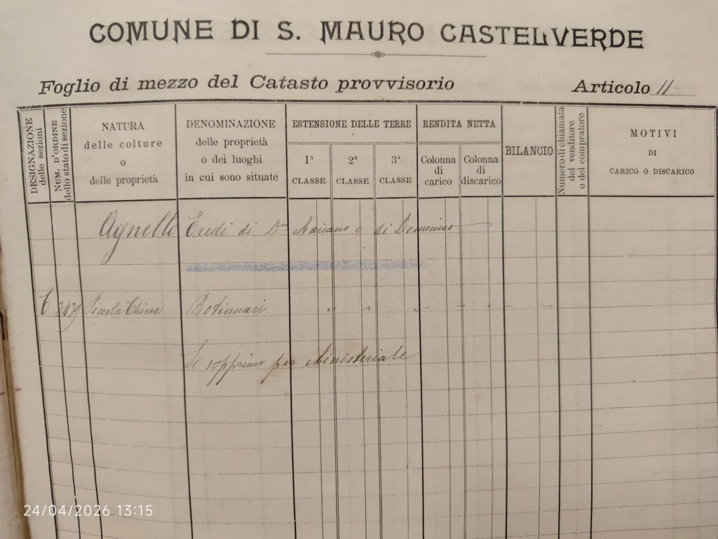 Catasto Listing "La Chiesa Di San Mauro Abate In Contrada Casale Botindari"